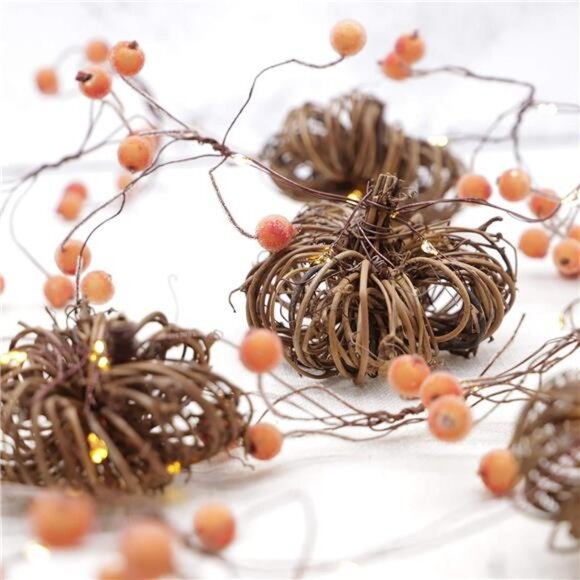 Nature Rattan Pumpkin String Lights Fall Garland with Lights Battery Operated - Picture 3 of 6